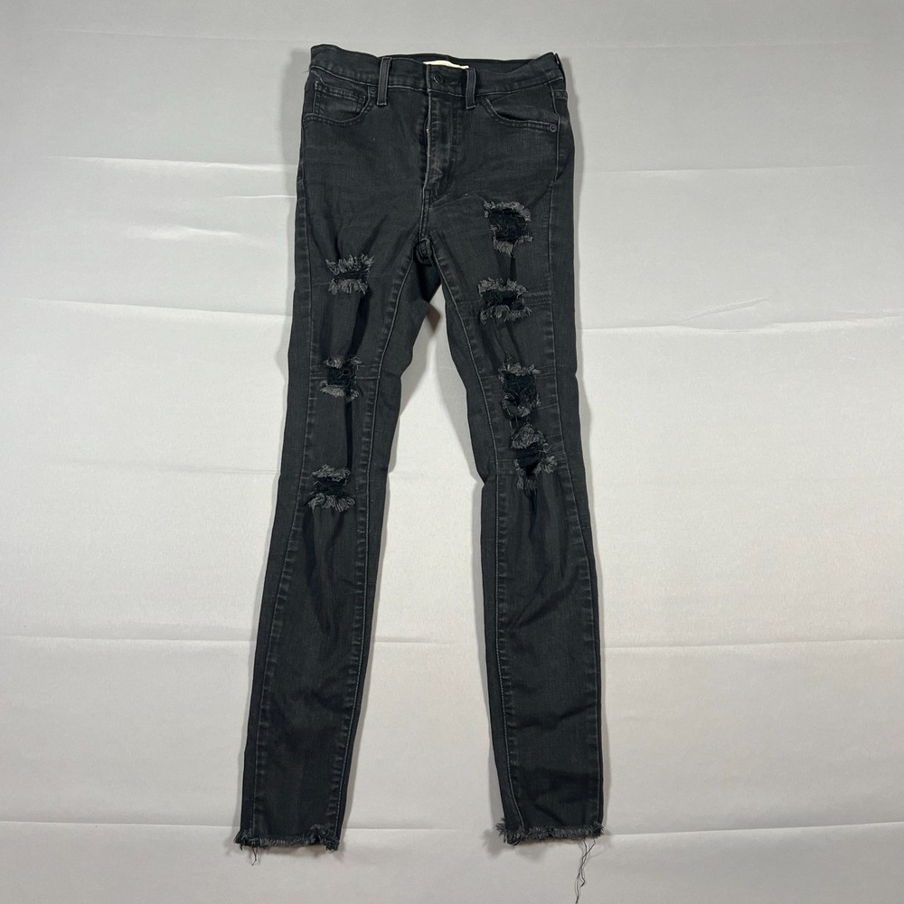 Levi's Mile High Super Skinny Jeans Womens 26 Black Denim Mid Rise Distressed